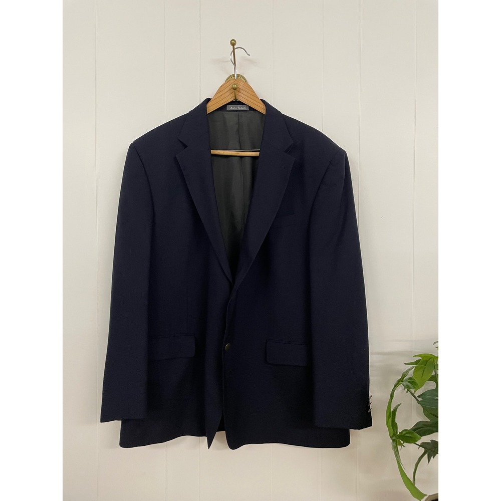 Oscar de la Renta Mens Navy Blue 100% Wool Blazer Jacket 48R E007